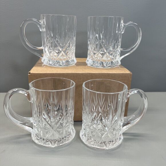 CRISTAL D'ARQUES DURAND Chantilly Taille Beaugency MUG Glass SET Coffee Set 4 - Picture 1 of 7